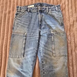 Zara Blue Denim Cargo Jeans